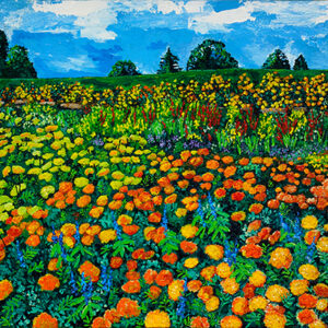 Meadow of Gold Painting of Marigolds by Kathleen Karlsen
